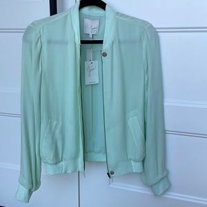 Joie Empire Silk Mint Bomber Jacket